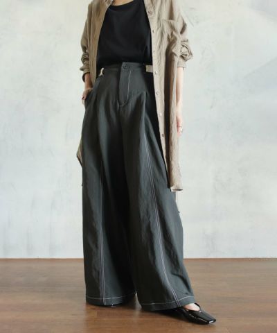 BITTOKO ダークグレー・青のサイドパネルワイドパンツ BITTOKO ダークグレー・青のサイドパネルワイドパンツ BITTOKO